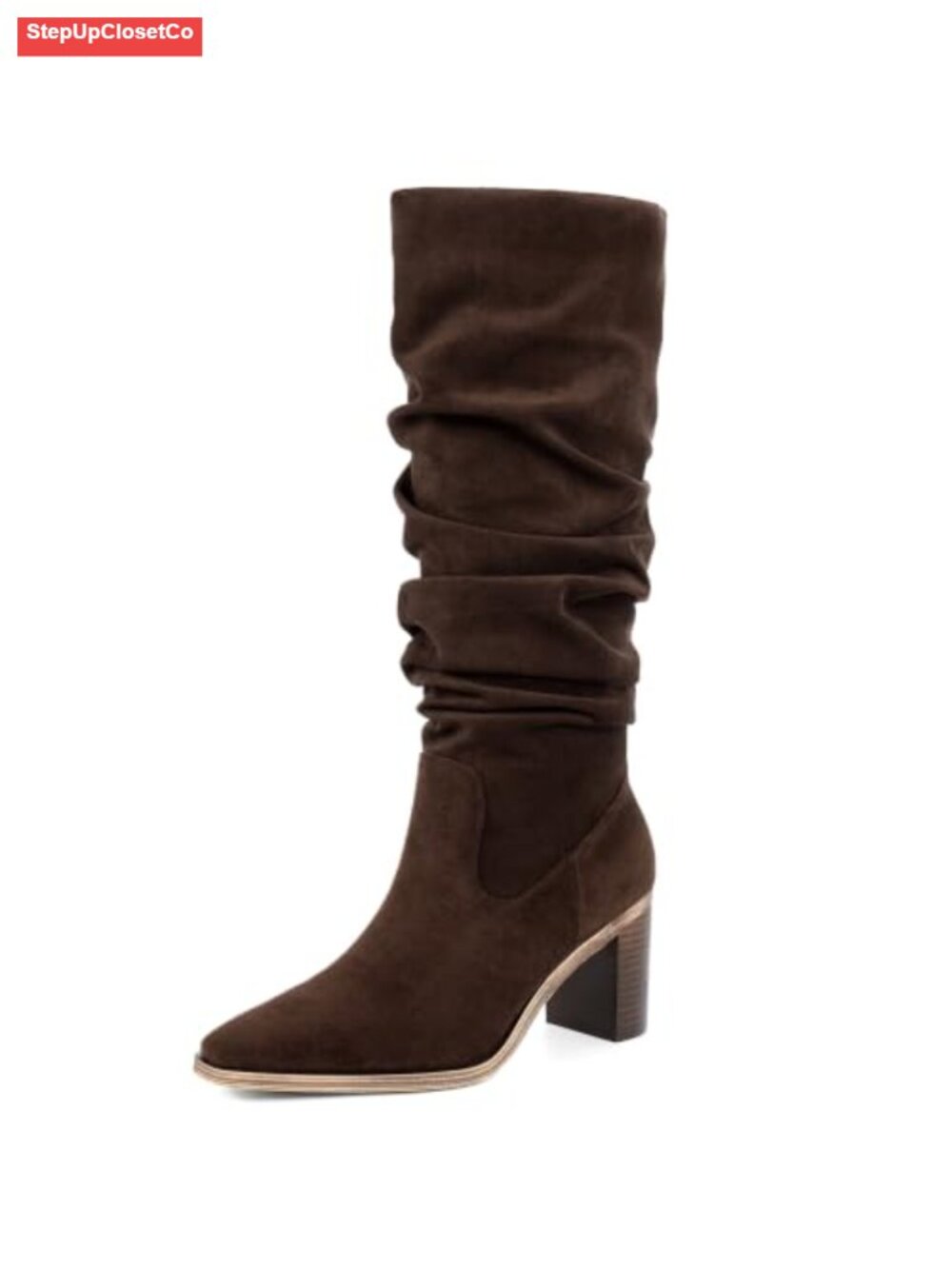 Women's Knee High Boots Chunky Block Heel Slouchy Faux Suede Square Toe Tall